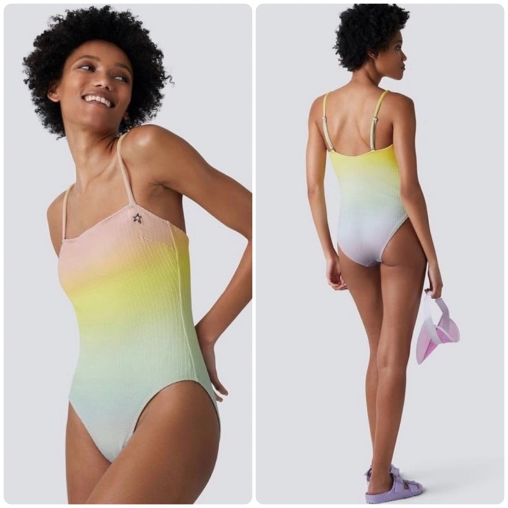 NWT Perfect Moment Women Pastel Rainbow Ombre Sol Crinkle One Piece Swimsuit XL